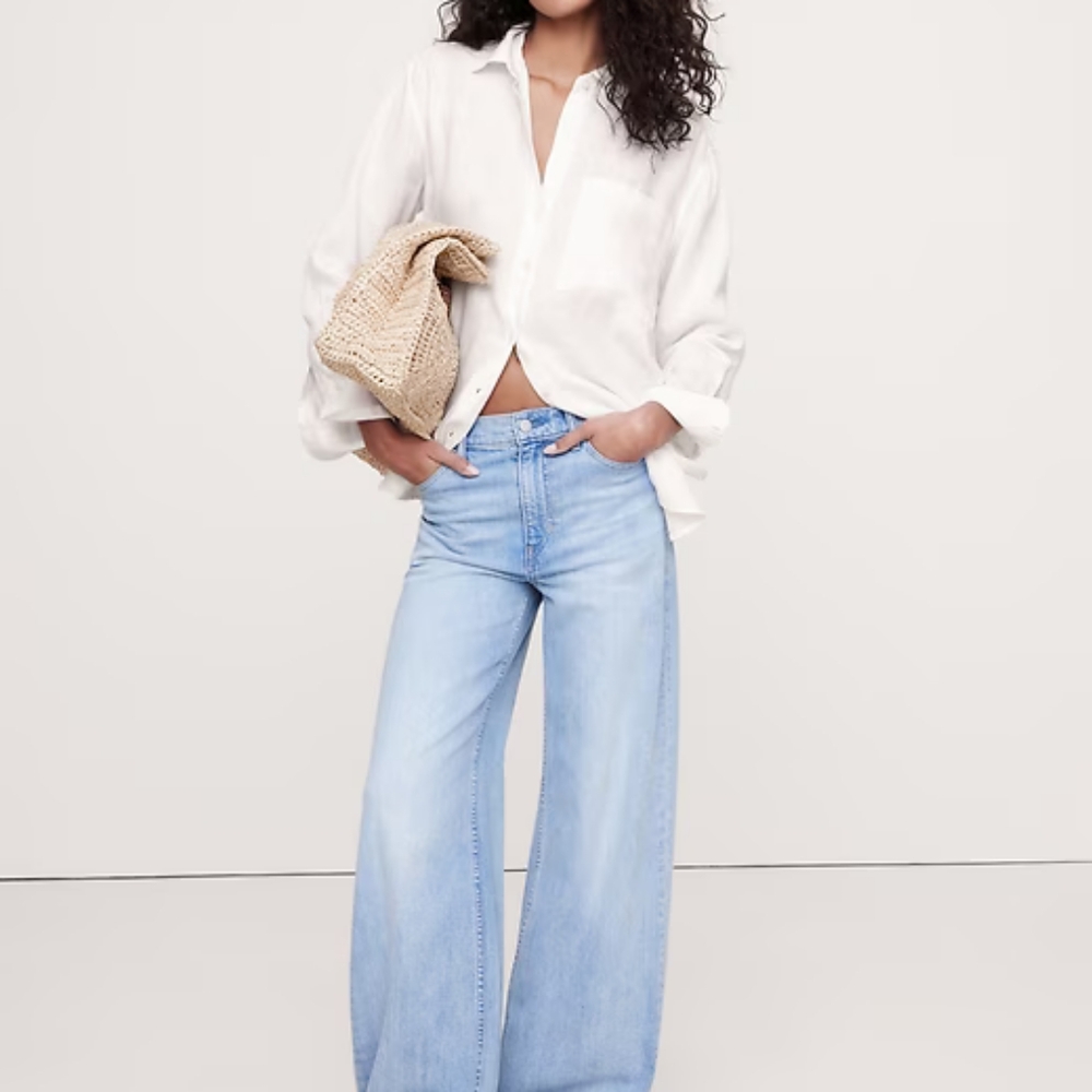 Banana Republic White Oversized Linen Shirt Size XS